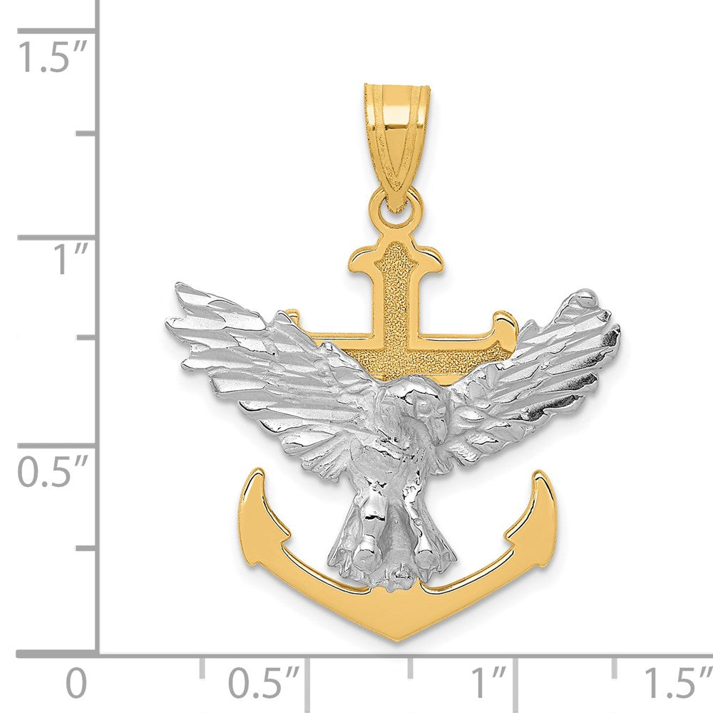 14K Bicolor-Gold Mariner-Kreuz-Anhänger mit Adler