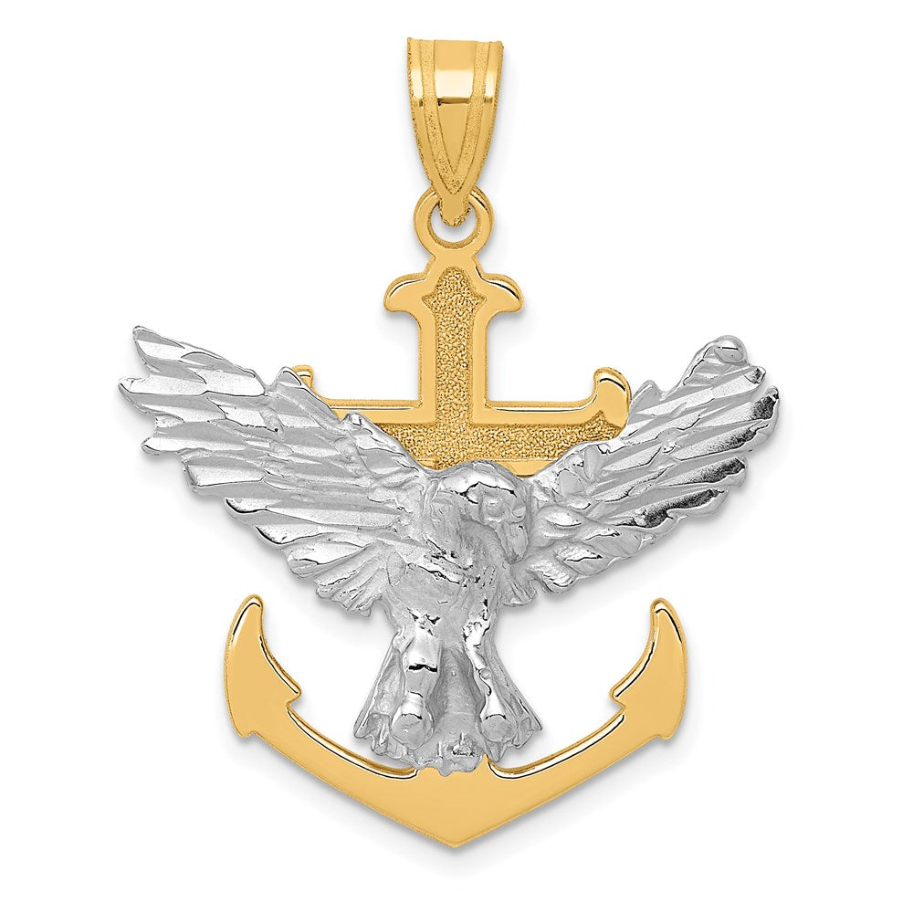 14K Bicolor-Gold Mariner-Kreuz-Anhänger mit Adler