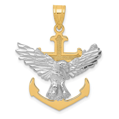 14K Bicolor-Gold Mariner-Kreuz-Anhänger mit Adler