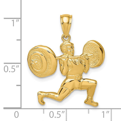 14K Gelbgold Gewichtheber-Anhänger, massiv, poliert
