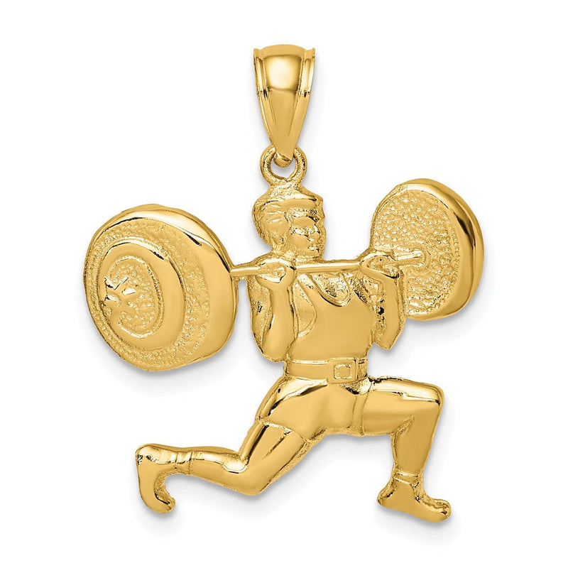 14K Gelbgold Gewichtheber-Anhänger, massiv, poliert