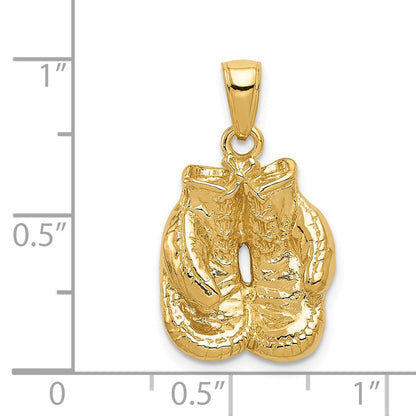 14K Gelbgold Massiv Poliert Offener Rücken Boxhandschuhe-Anhänger