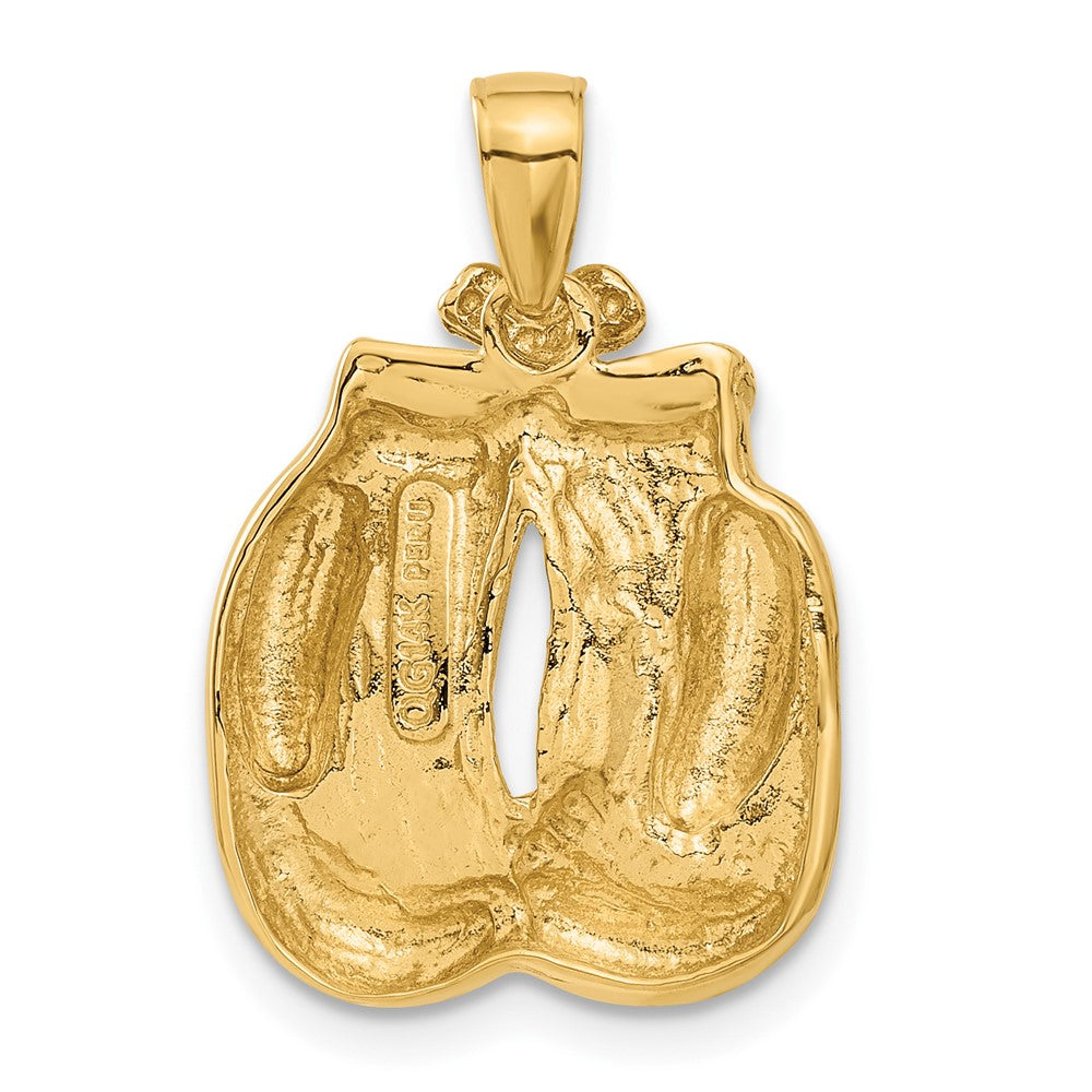 14K Gelbgold massiver polierter offener Boxhandschuhe-Anhänger