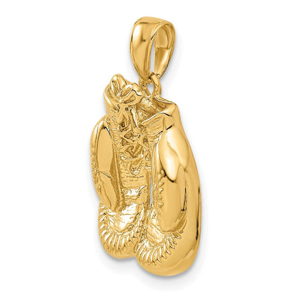 14K Gelbgold massiver polierter offener Boxhandschuhe-Anhänger