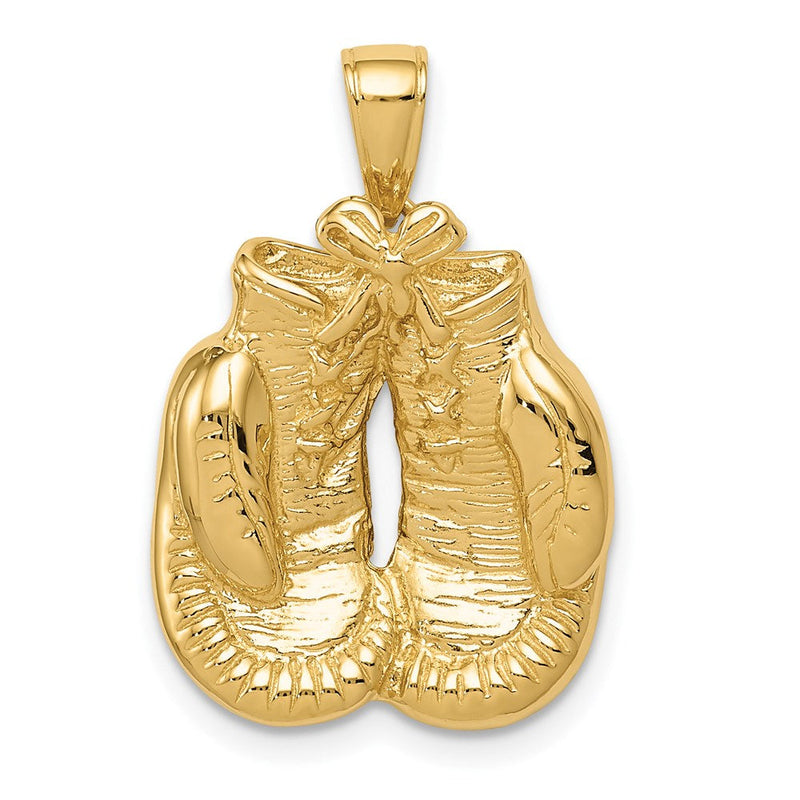 14K Gelbgold massiver polierter offener Boxhandschuhe-Anhänger