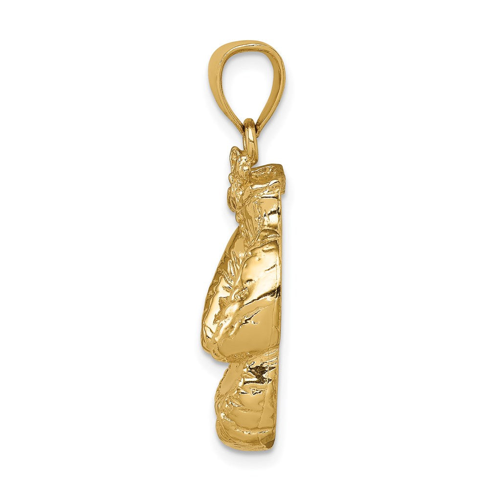 14K Gelbgold massiver polierter Boxhandschuhe-Anhänger mit offener Rückseite