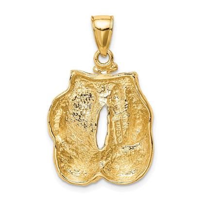 14K Gelbgold massiver polierter Boxhandschuhe-Anhänger mit offener Rückseite
