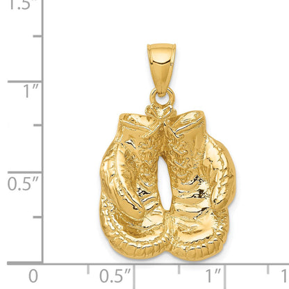 14K Gelbgold massiver polierter Boxhandschuhe-Anhänger mit offener Rückseite
