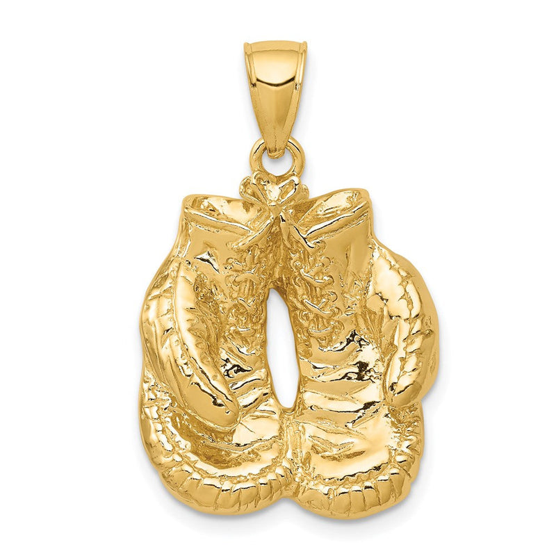 14K Gelbgold massiver polierter Boxhandschuhe-Anhänger mit offener Rückseite
