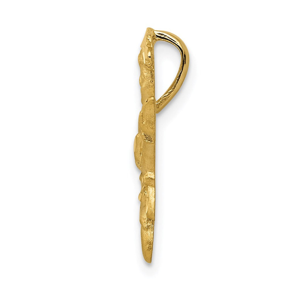 14K Gelbgold Satiniert Diamantiert Offen-backed Karate Female Kette Anhänger