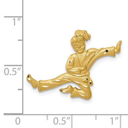 14K Gelbgold Satiniert Diamantiert Offen-backed Karate Female Kette Anhänger