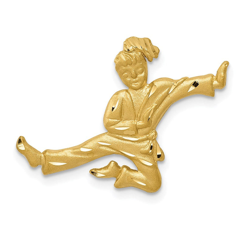 14K Gelbgold Satiniert Diamantiert Offen-backed Karate Female Kette Anhänger