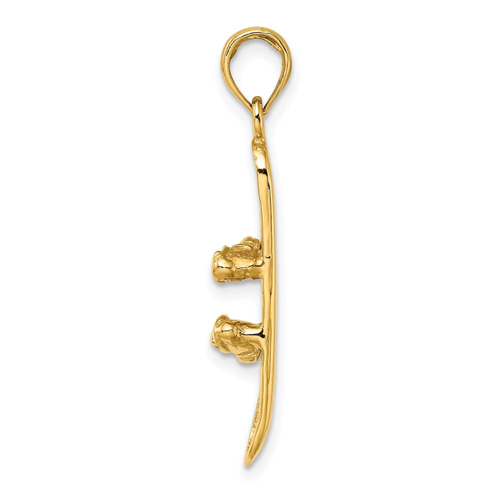 14K Gelbgold massiver polierter 3-D-Snowboard-Charm