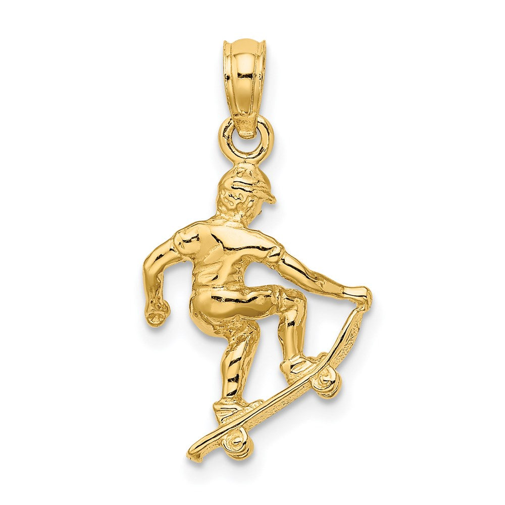 14K Gelbgold massiver polierter 3-D-Skateboarder-Charm