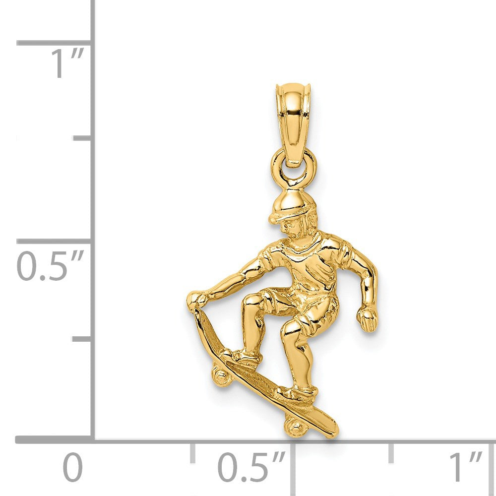 14K Gelbgold massiver polierter 3-D-Skateboarder-Charm