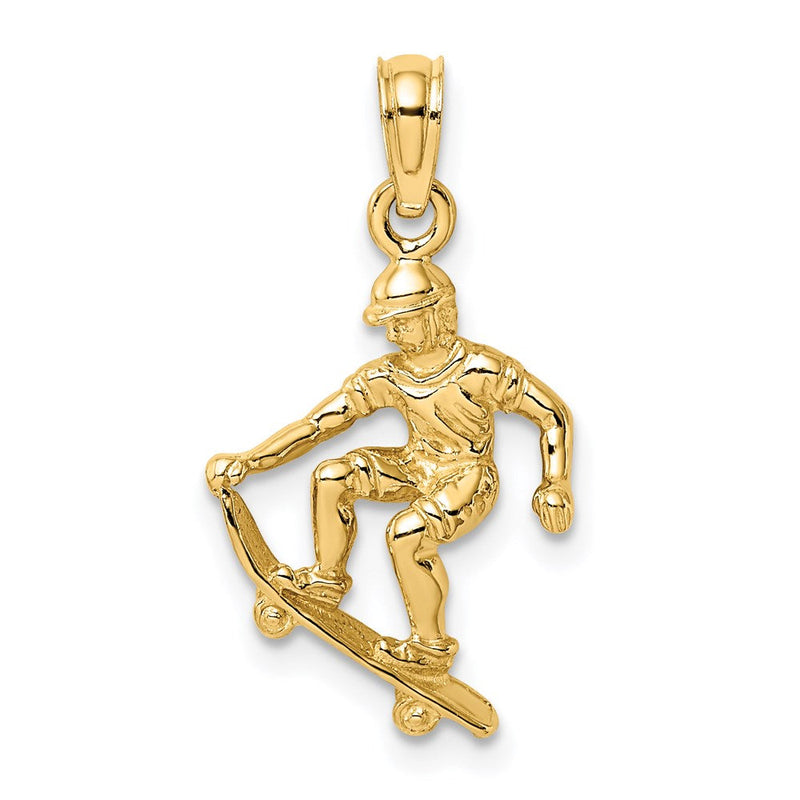 14K Gelbgold massiver polierter 3-D-Skateboarder-Charm