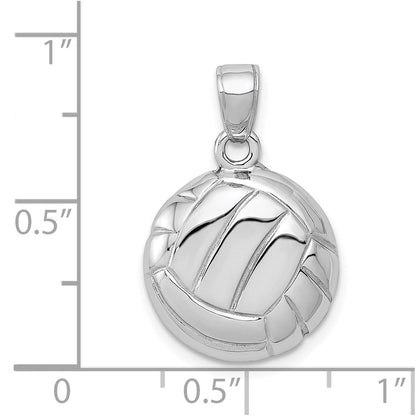 14K Weißgold polierter Volleyball-Anhänger mit offener Rückseite