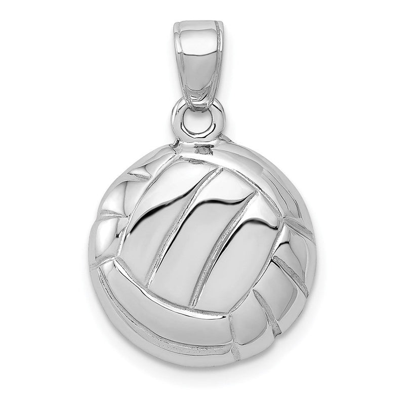 14K Weißgold polierter Volleyball-Anhänger mit offener Rückseite