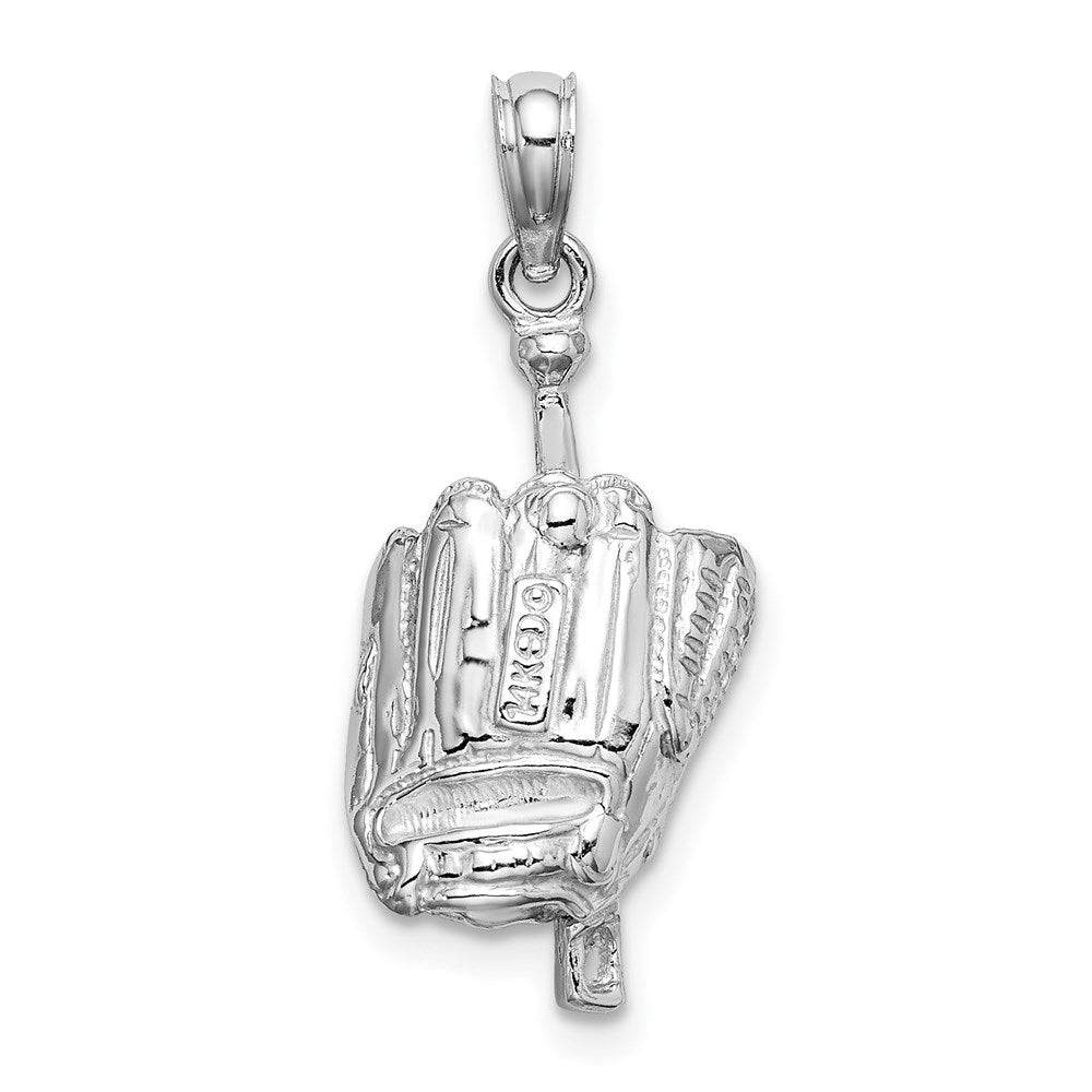 14K Weißgold Polierter 3-D Handschuh/Schläger/Baseball-Anhänger
