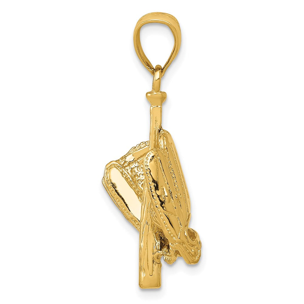14K Gelbgold Poliert 3-D Handschuh/Schläger/Baseball-Anhänger