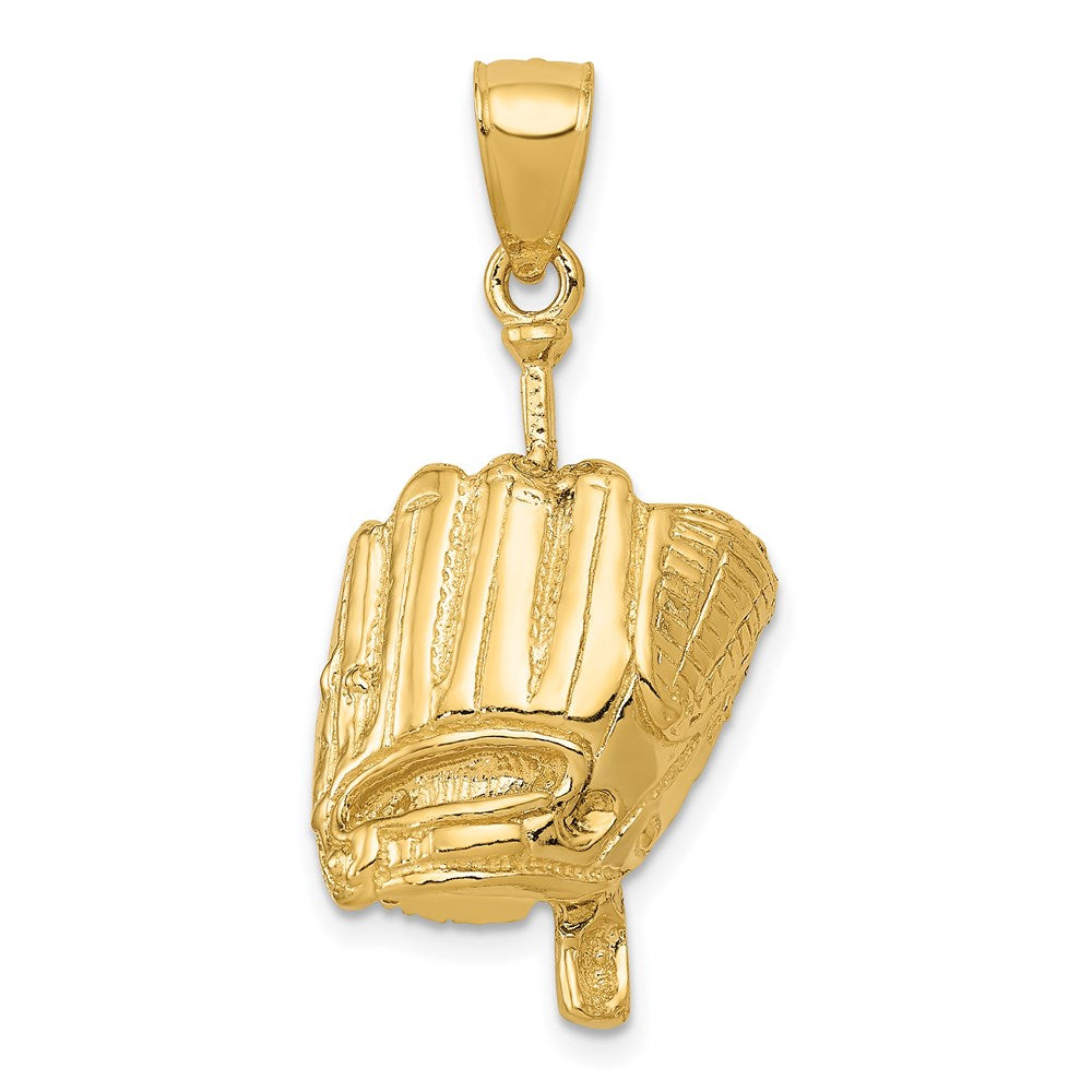 14K Gelbgold Poliert 3-D Handschuh/Schläger/Baseball-Anhänger