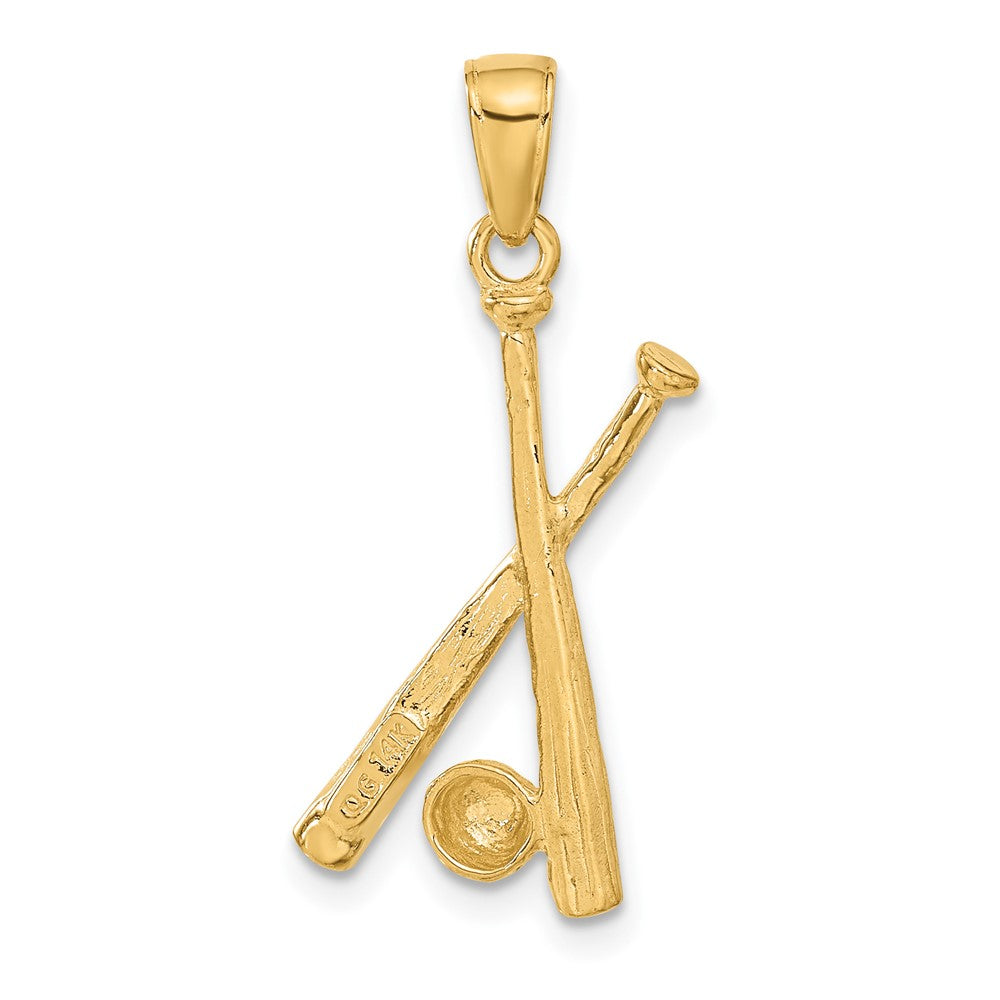 14K Gelbgold Polierter Offener Anhänger mit Fledermäusen und Baseball