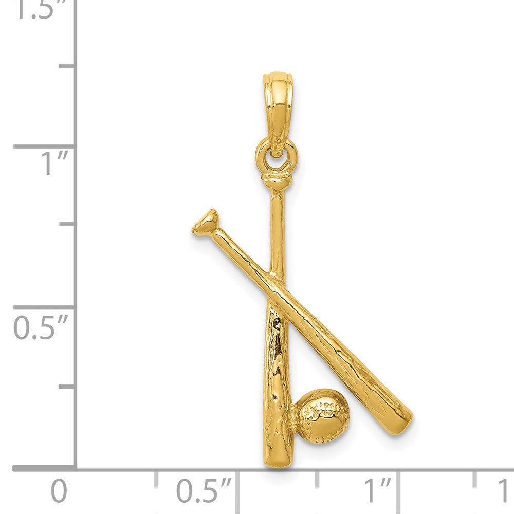 14K Gelbgold Polierter Offener Anhänger mit Fledermäusen und Baseball