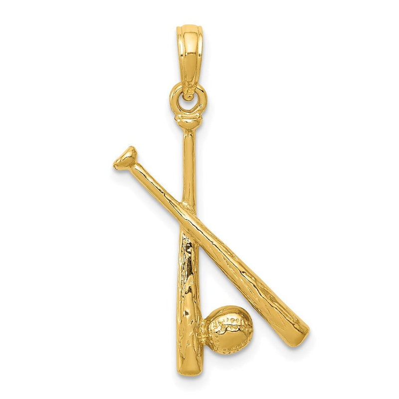 14K Gelbgold Polierter Offener Anhänger mit Fledermäusen und Baseball