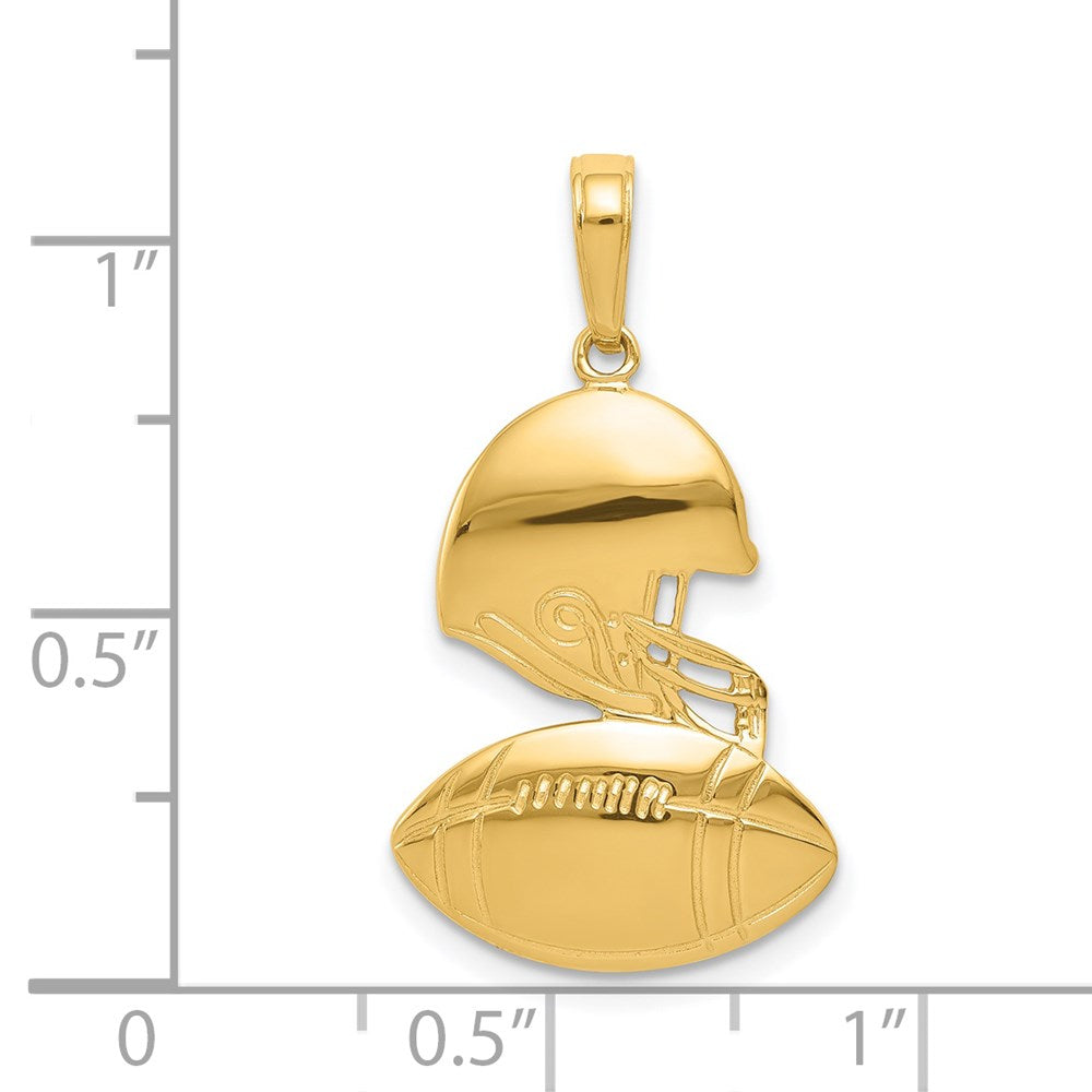 14K Gelbgold Polierter Football und Helm Anhänger