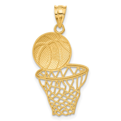 14 Karat Gelbgold Anhänger „Basketball und Netz“ mit Satinfinish und Diamantschliff