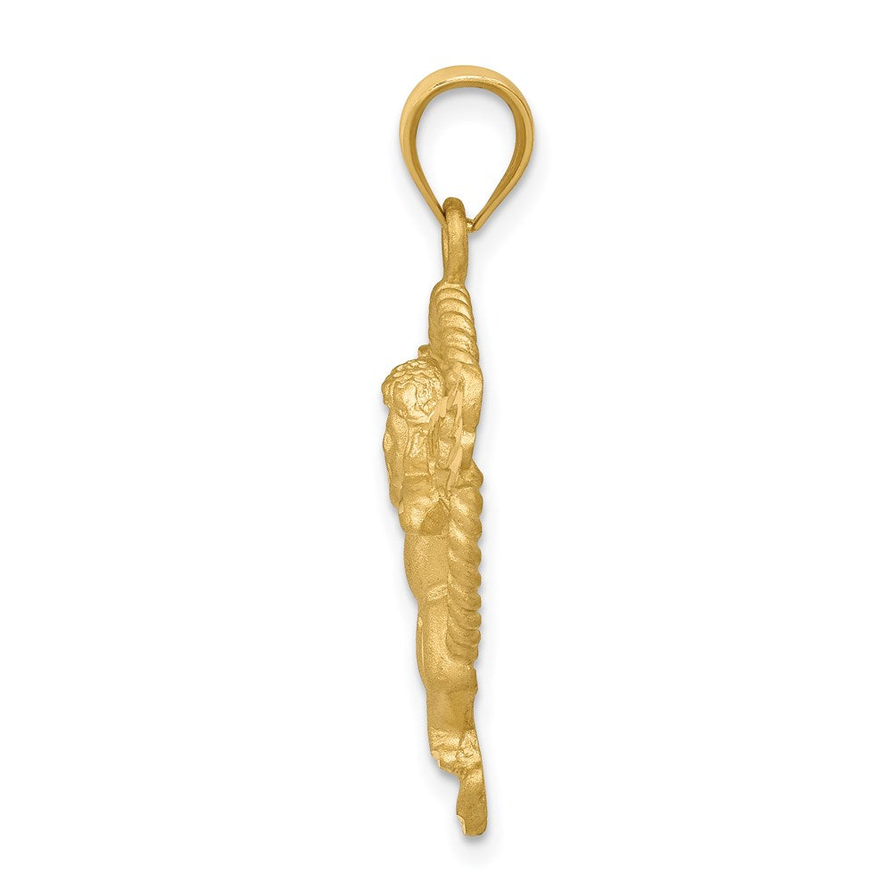 14K Gelbgold Satin-Engel-im-Kreis-Anhänger