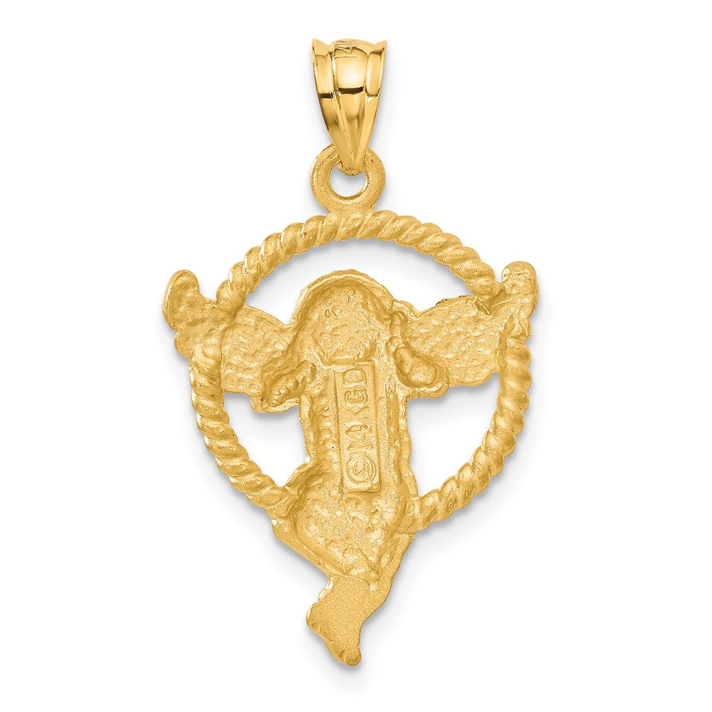 14K Gelbgold Satin-Engel-im-Kreis-Anhänger
