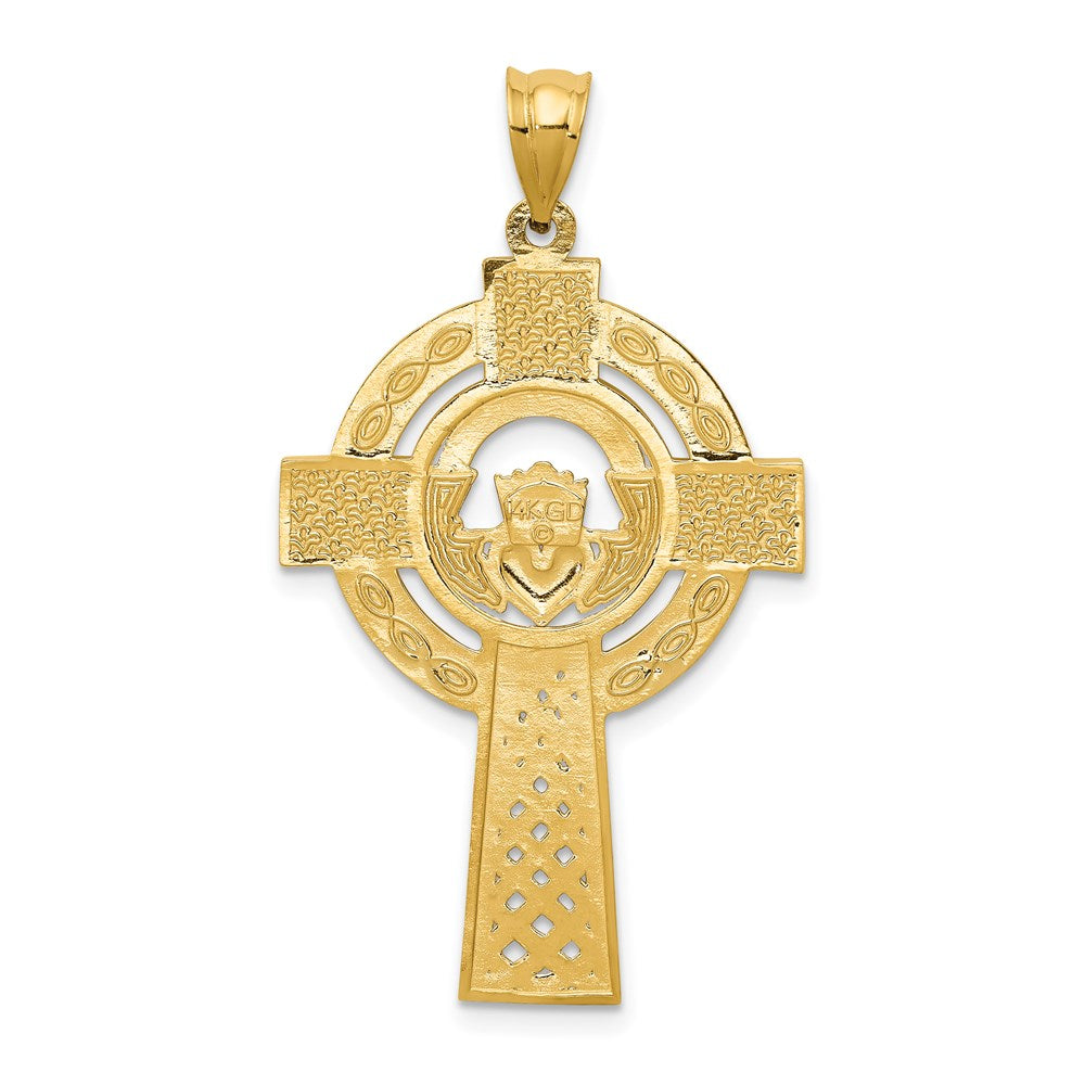 14K Gelbgold Keltisches Claddagh-Kreuz-Anhänger