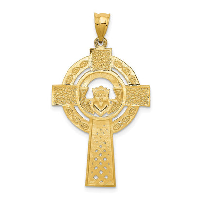 14K Gelbgold Keltisches Claddagh-Kreuz-Anhänger