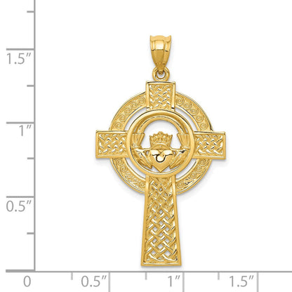 14K Gelbgold Keltisches Claddagh-Kreuz-Anhänger