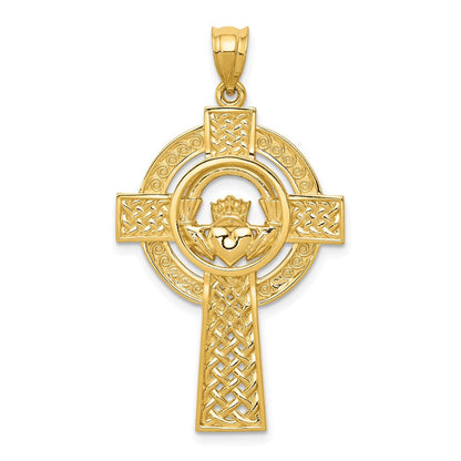 14K Gelbgold Keltisches Claddagh-Kreuz-Anhänger