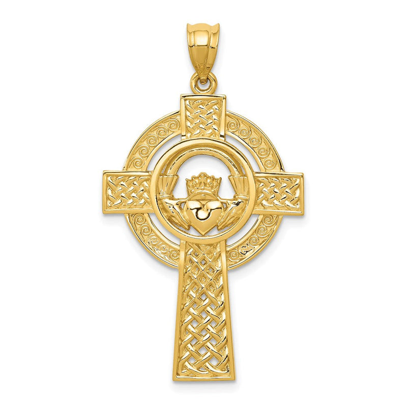 14K Gelbgold Keltisches Claddagh-Kreuz-Anhänger