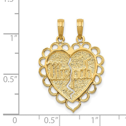 14K Gelbgold Wendbarer Mizpah Zweiteiliger Auseinandernehmbarer Charm