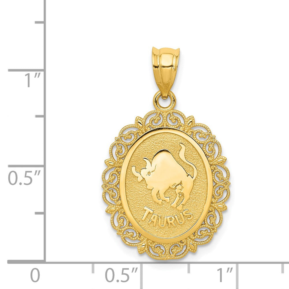 14K Gelbgold Massiv Satiniert-Poliert Stier Tierkreiszeichen Ovaler Anhänger