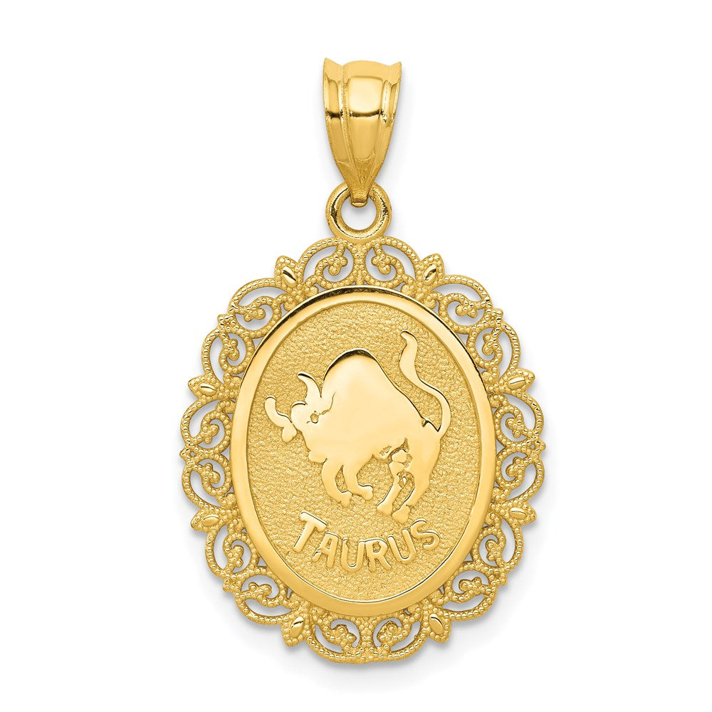 14K Gelbgold Massiv Satiniert-Poliert Stier Tierkreiszeichen Ovaler Anhänger
