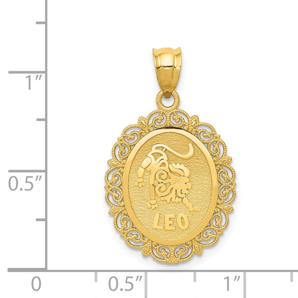 14K Gelbgold Massiv Satiniert-Poliert Löwe Sternzeichen Oval-Anhänger