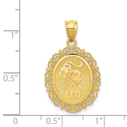 14K Gelbgold Massiv Satiniert-Poliert Löwe Sternzeichen Oval-Anhänger