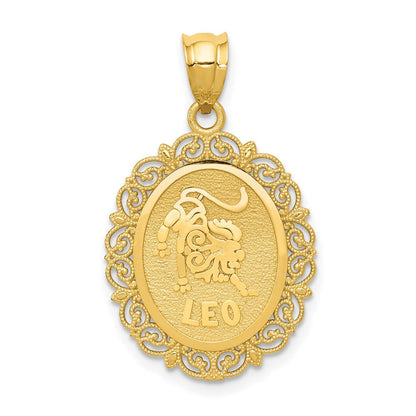 14K Gelbgold Massiv Satiniert-Poliert Löwe Sternzeichen Oval-Anhänger