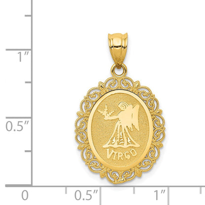 14k Gelbgold Massiv Satiniert-Poliert Jungfrau Tierkreiszeichen Ovaler Anhänger