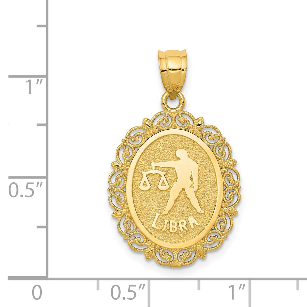 Ovaler Anhänger „Sternzeichen Waage“ aus massivem 14K Gelbgold, satiniert und poliert