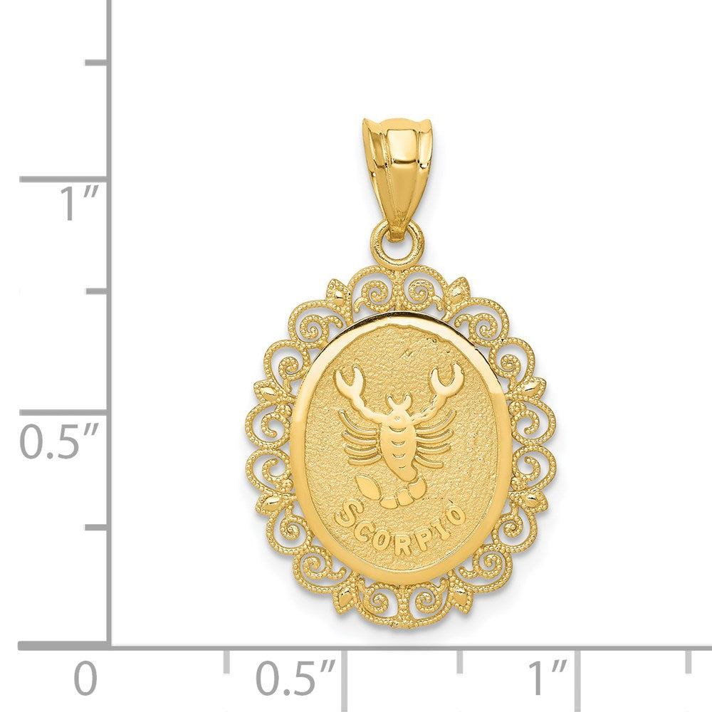 14K Gelbgold massiver satinierter, polierter Skorpion-Sternzeichen-Anhänger oval