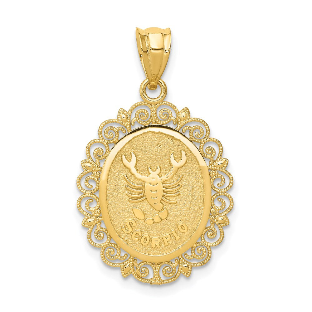 14K Gelbgold massiver satinierter, polierter Skorpion-Sternzeichen-Anhänger oval