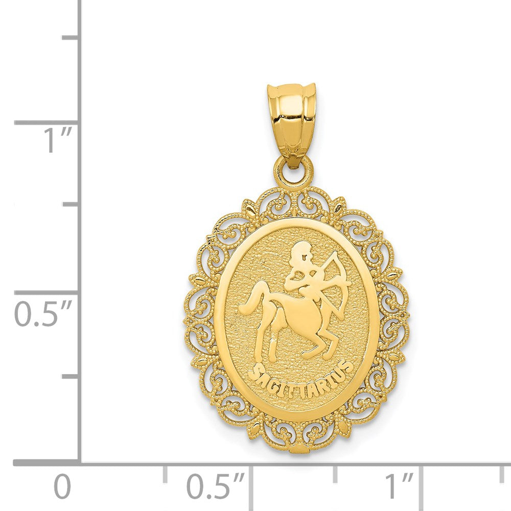 14 Karat Gelbgold Massiv Satiniert-Poliert Schütze Sternzeichen Oval-Anhänger
