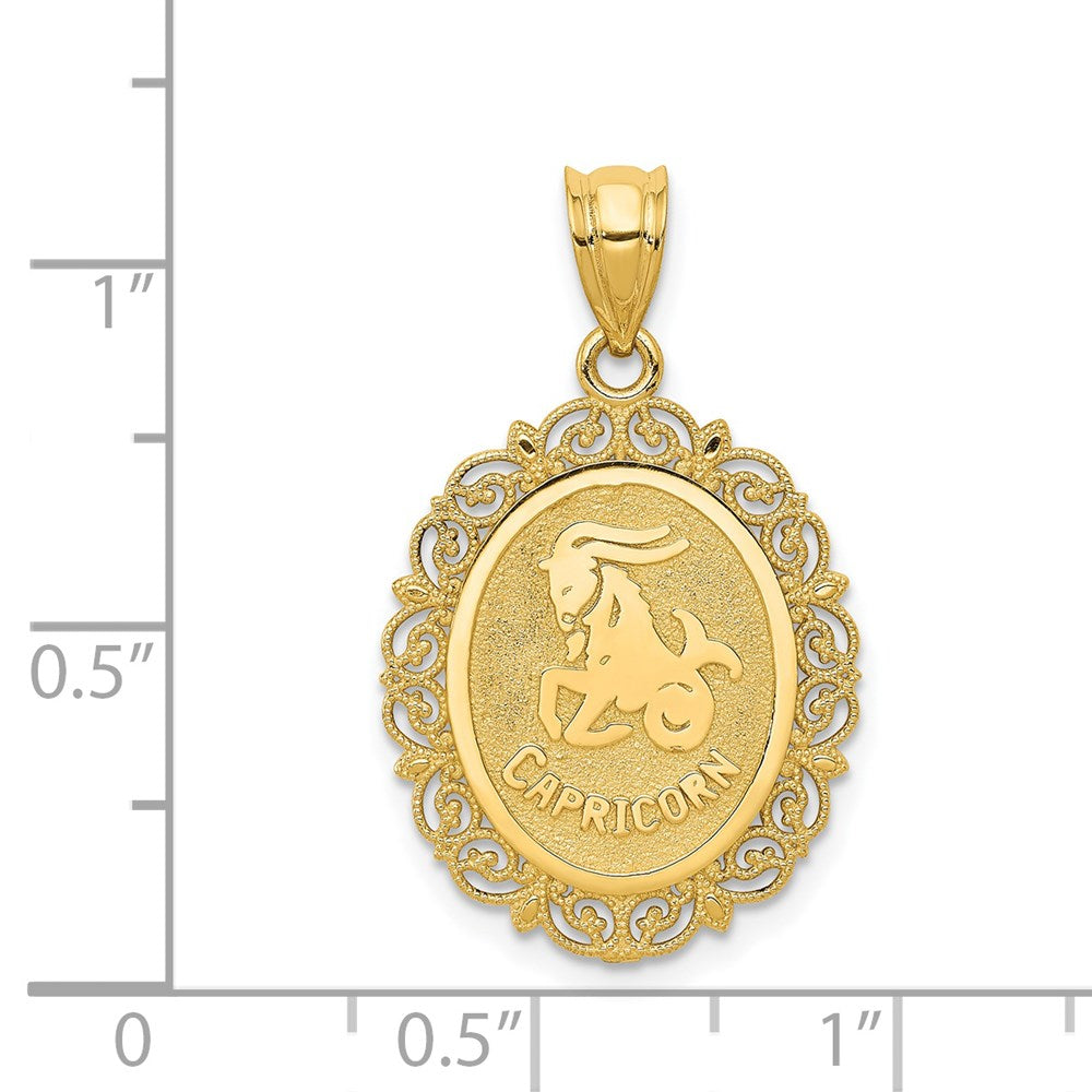 14K Gelbgold massiver satiniert-polierter Steinbock-Sternzeichen-Anhänger oval