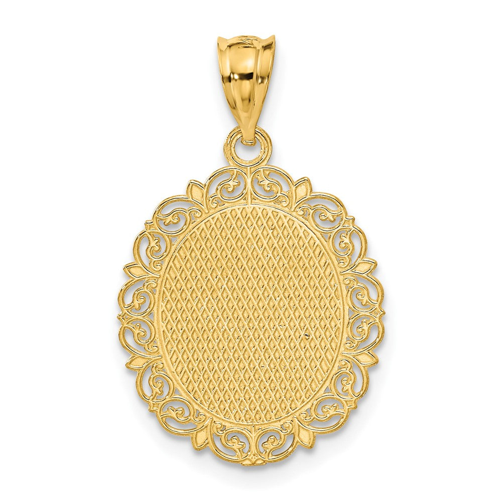 14K Gelbgold Massiver Satinierter Polierter Fische-Sternzeichen Ovaler Anhänger